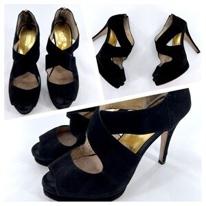 Michael Kors Elena Cross Strap Dress Sandals, Black Suede size 9 M